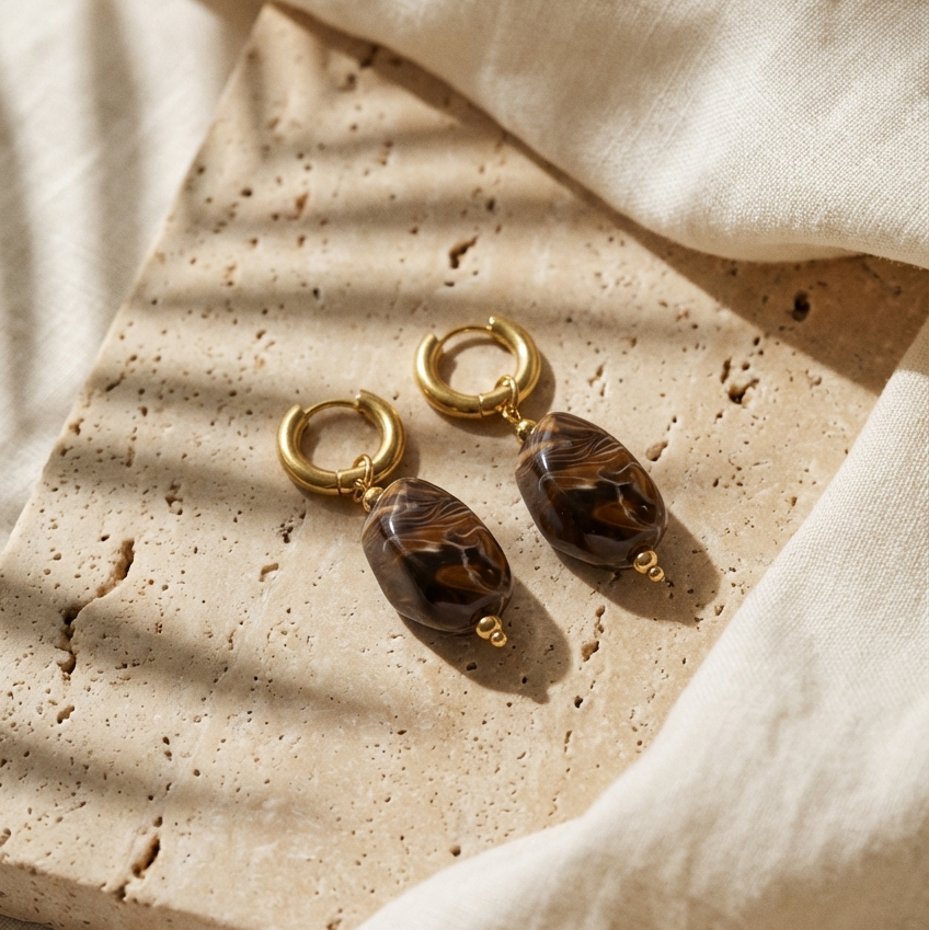 Coconut Marble l Solara Drop Earrings